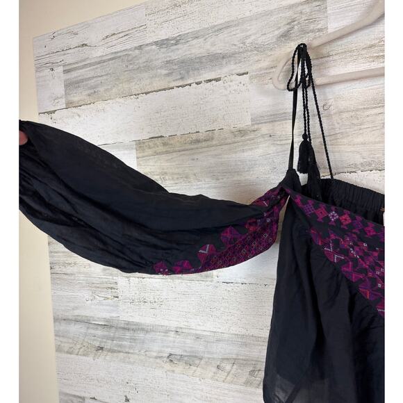 Free People Women’s Small Black Purple Vacay Vibin’ Embroidered Shoulder Top - Picture 5 of 8